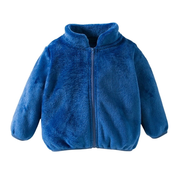 Povozer Unisex Cute Fleece Lined Sherpa Full-Zip Jacket Coat Winter Hoodie(Blue,12-24M)