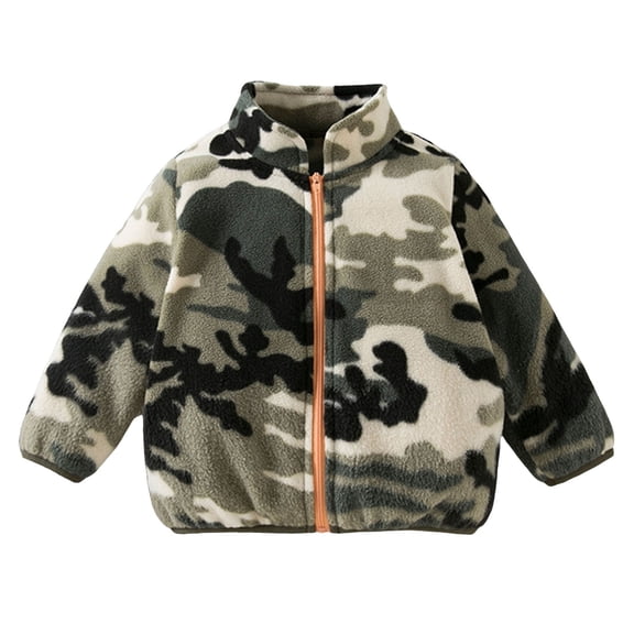 Povozer Unisex Cute Fleece Lined Sherpa Full-Zip Jacket Coat Winter Hoodie(Camouflage,3-4Y)