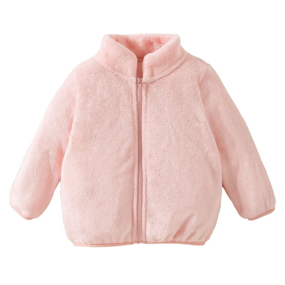 Povozer Unisex Cute Fleece Lined Sherpa Full-Zip Jacket Coat Winter Hoodie(Pink,24-36M)