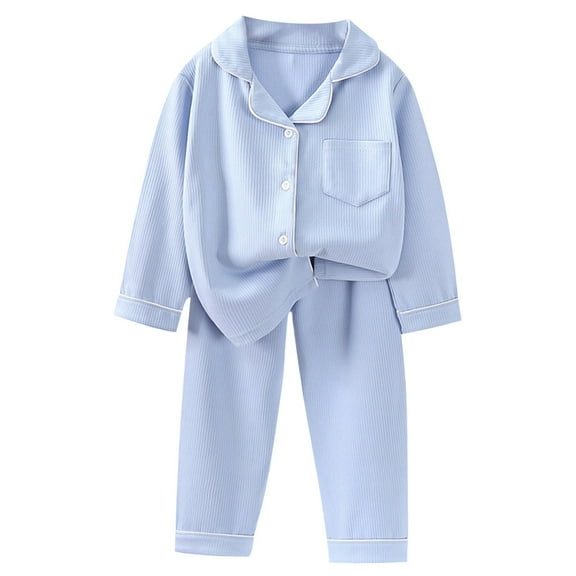 Povozer Unisex Kids Boys Girls Pajama Sets Long Sleeve Long Pants 2pcs Sleepwear(Blue,12-13Y)
