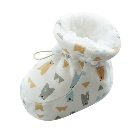 Povozer Warm Baby Boots Cozy Fleece Baby Booties Winter Snow Anti-Slip(White,12-18M)