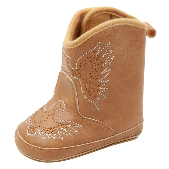 Povozer Western Boots Cowboy Bootie Soft Sole Non-Slip Crib Shoes for Baby(Brown,5.5)