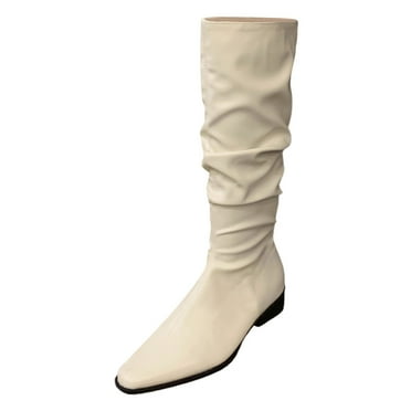 Povozer Wide Calf Slouch Boot Tall Knee High Women's Winter Shoes(Beige,7.5)
