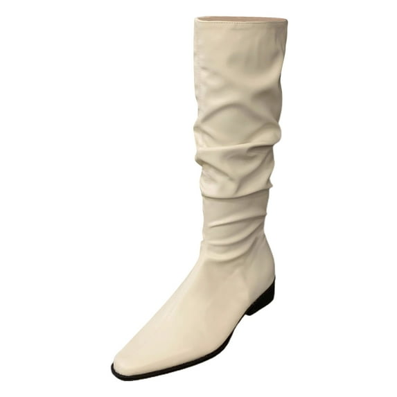 Povozer Wide Calf Slouch Boot Tall Knee High Women's Winter Shoes(Beige,8)