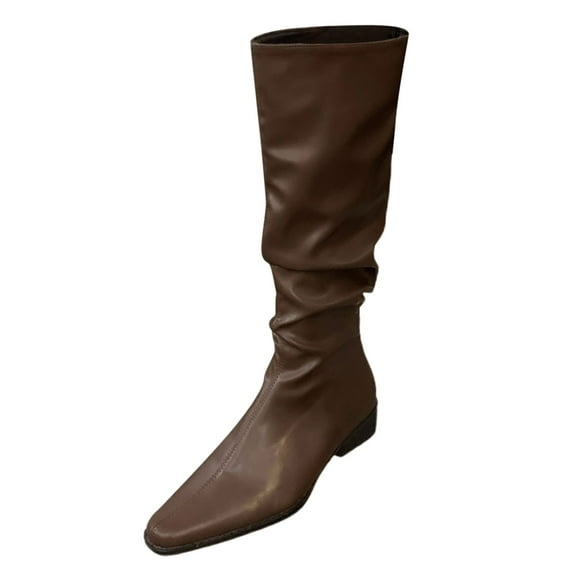 Povozer Wide Calf Slouch Boot Tall Knee High Women's Winter Shoes(Brown,7.5)