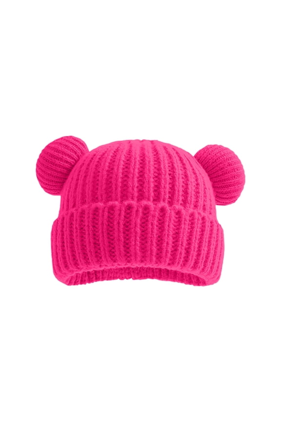 Winter Hat for Kids Toddler Girls Beanie with Pom Pom Warm Fleece Lined(Hot Pink,1-10Y)