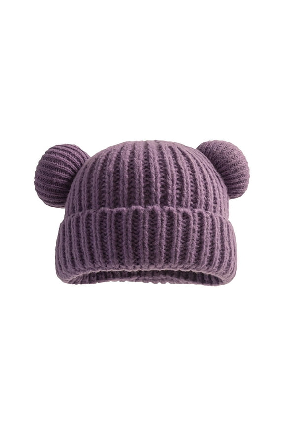 Winter Hat for Kids Toddler Girls Beanie with Pom Pom Warm Fleece Lined(Purple,1-10Y)
