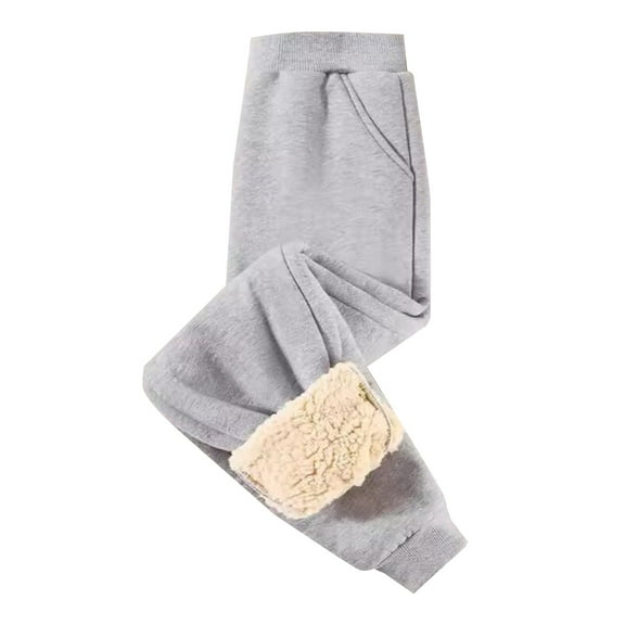 Povozer Winter Kids Boys Fleece Lined Solid Thick Warm Pants(Gray,5-6Y)