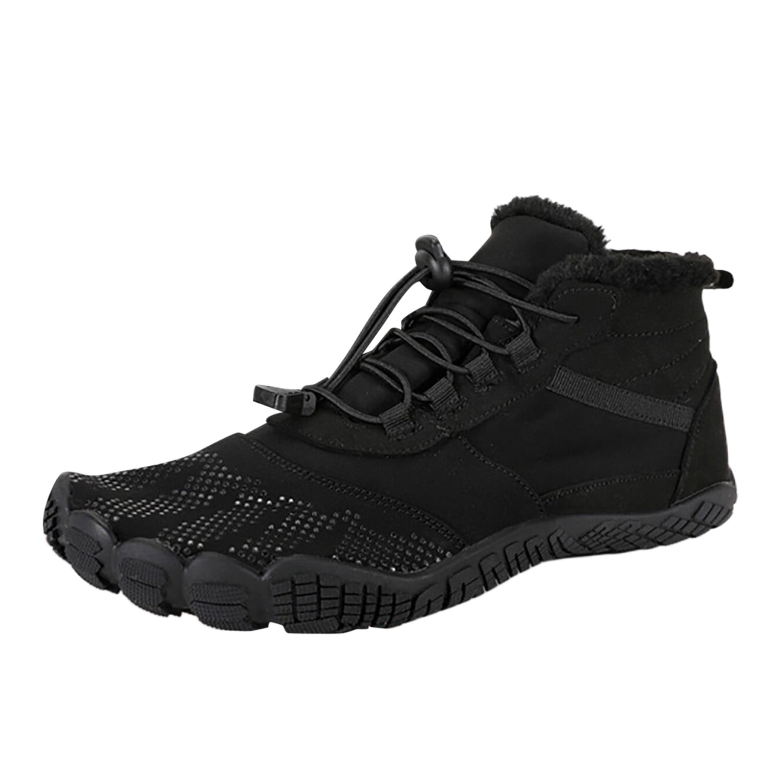 Povozer Winter Men Non Slip Water Proof Warm Plush and Thick Snow Boots Five Toe Outdoor Sports Cycling and Hiking Cotton Shoes(Black,7.5)