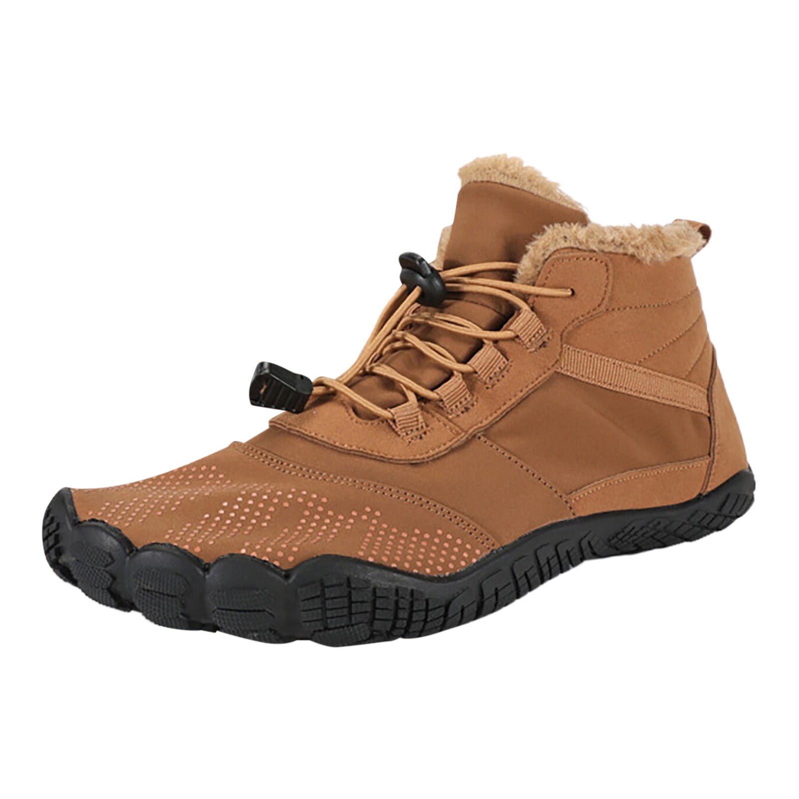 Povozer Winter Men Non Slip Water Proof Warm Plush and Thick Snow Boots Five Toe Outdoor Sports Cycling and Hiking Cotton Shoes(Brown,6.5)
