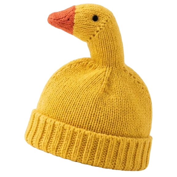 Povozer Winter Warm Knit Baby Hat Girls Goose Knit Hat Cute Goose Shaped Warm Winter Hat Soft Stretchy Knitted With Fold Over Cuff For Fall Winter Outfits Outdoor Wear,Size 6M-2Y,Yellow