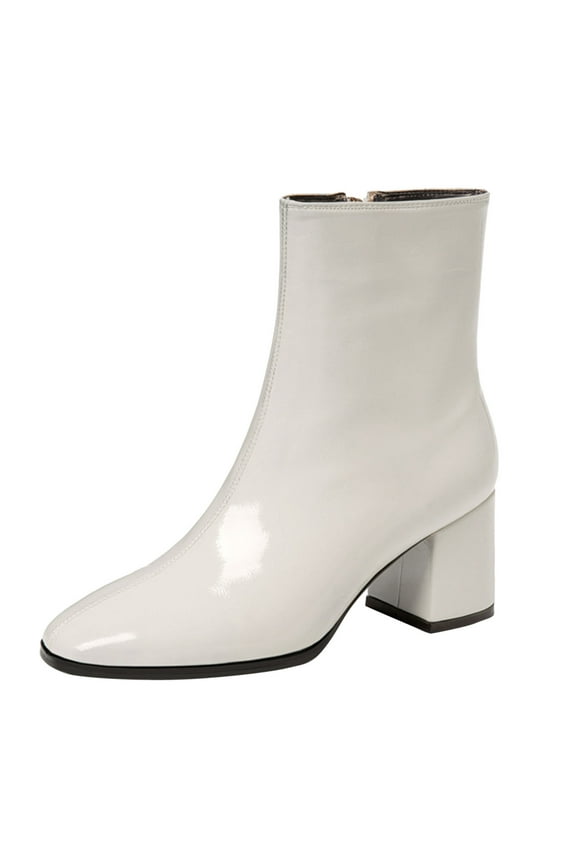 Women Ankle Boots Heel Pointed Toe Booties Side Zipper Fall Boots for Women Short Boots for Women Dress Boots(White,6.5)