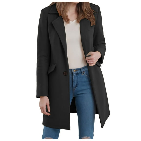 Povozer Women Casual Elegant Long Sleeve Lapel Blazers Open Front Solid Work Office Jacket Blazer(Black,L)