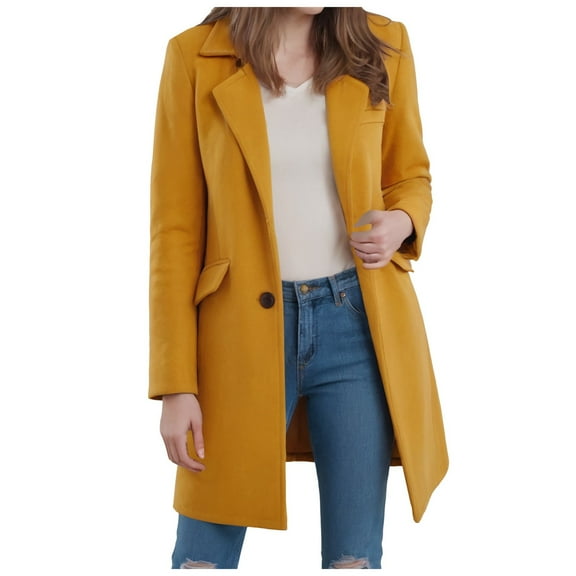 Povozer Women Casual Elegant Long Sleeve Lapel Blazers Open Front Solid Work Office Jacket Blazer(Yellow,S)