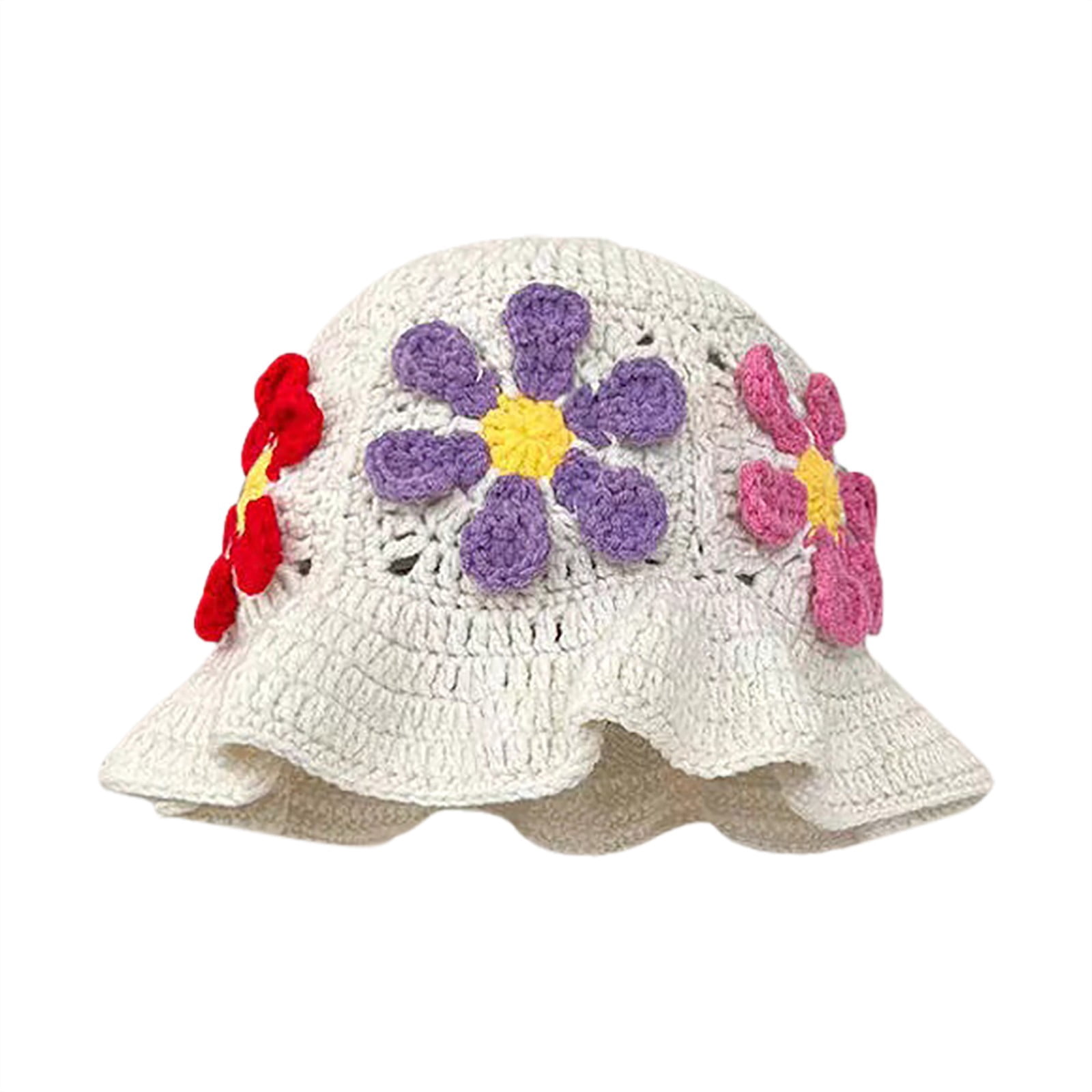 Povozer Women Crochet Hat Floral Crochet Bucket Hat Knitted 