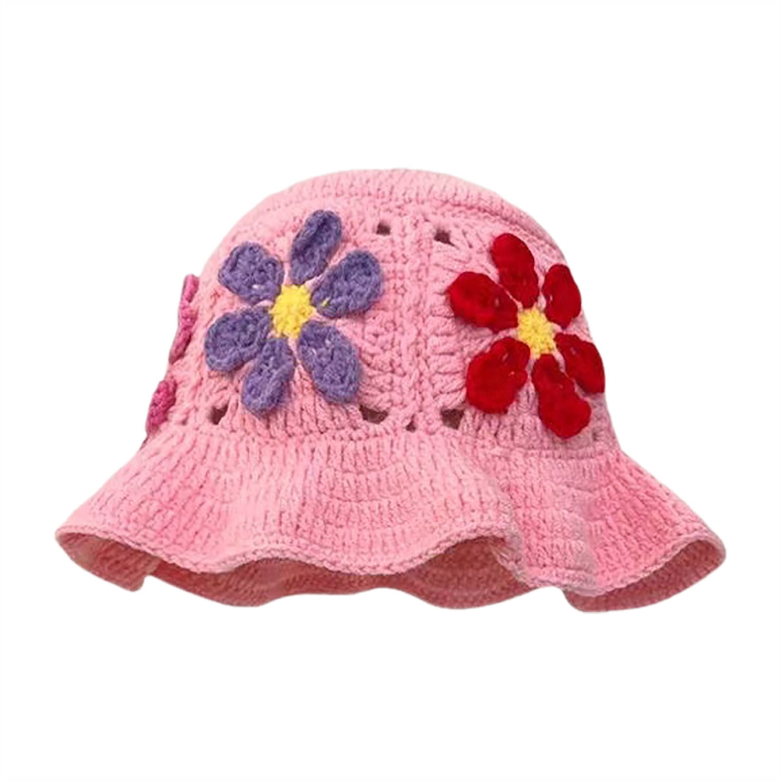 Povozer Women Crochet Hat Floral Crochet Bucket Hat Knitted  display picture 1