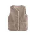 thumbnail image 1 of Povozer Women Fleece Vest Oversized Sleeveless Sherpa Jacket Warm Vest(Khaki,M), 1 of 3