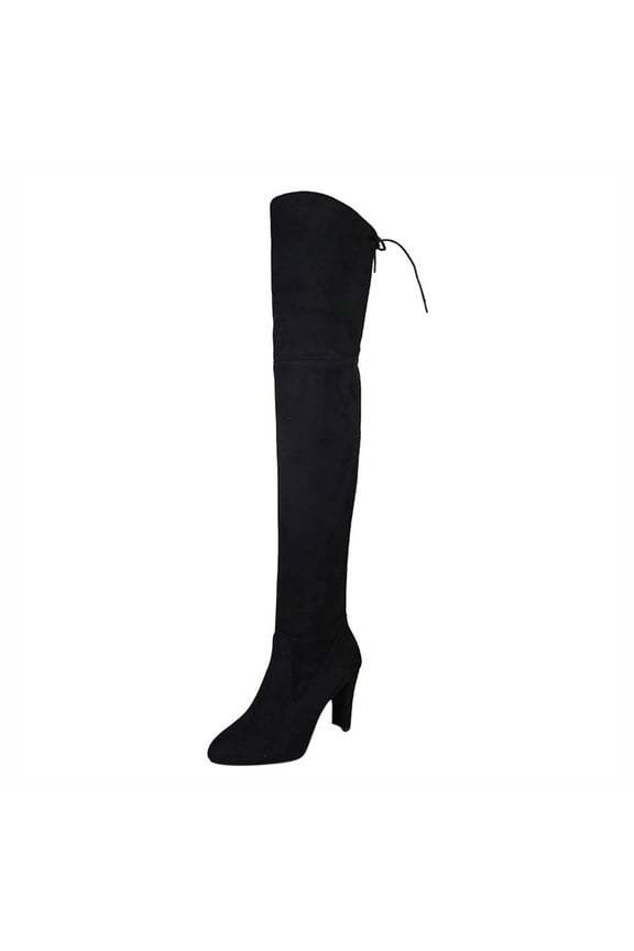 Women Over The Knee Boots Thigh High Low Block Heel Stretch Walking Comfort(Black,9)