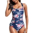 thumbnail image 1 of Povozer Women Tummy Control One Piece Swimsuit Halter Retro Bathing Suit(Navy,M), 1 of 4