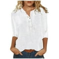 thumbnail image 1 of Povozer Women's 3/4 Sleeves V Neck Polo Shirts Casual Summer Tops Basic Collar Cute Tees(White,2XL), 1 of 6