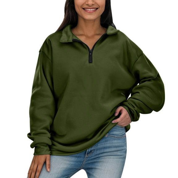 Povozer Women's Half Zip Oversized Sweatshirts Fleece Long Sleeve Hoodies Casual Sweaters(GN2,XXL)