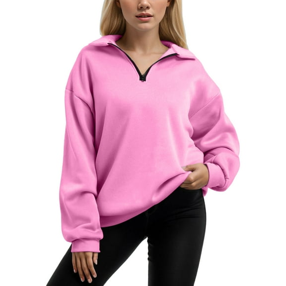 Povozer Women's Casual Oversized Half Zip Sweatshirts Long Sleeve Solid Color Pullover Jackets(RD1,S)