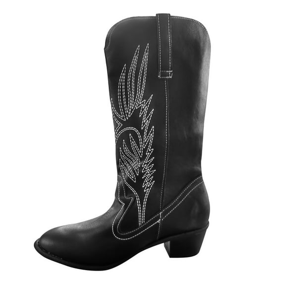 Povozer Women's Cowboy Boots Mid Calf Cowgirl Boots Square Toe Heel Embroidery Stitched Western Boots(Black,11)