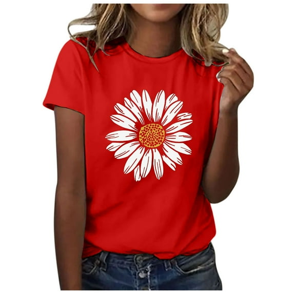 Povozer Women's Crew Neck Short Sleeve Tops Double Lined Slim Fit T Shirts Basic Tee(Red,M)