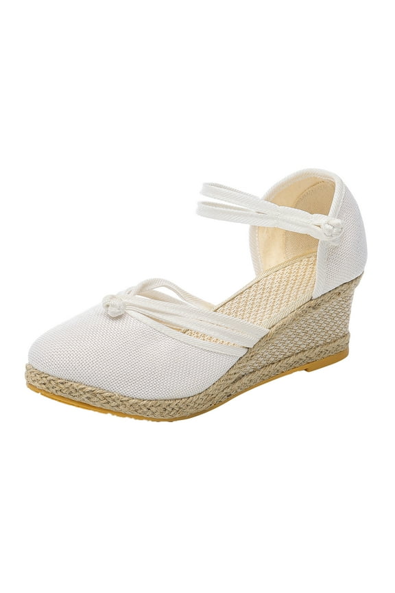 Women's Elastic Ankle Strap Espadrilles Wedge Sandals(White,41)