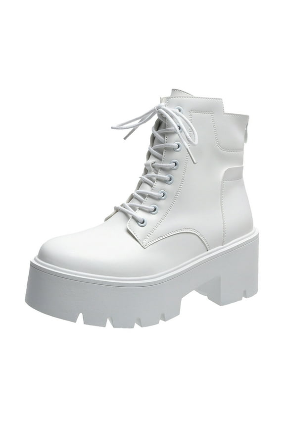 Women's Fashion Ankle Booties Combat Ankle Boots(White,8)