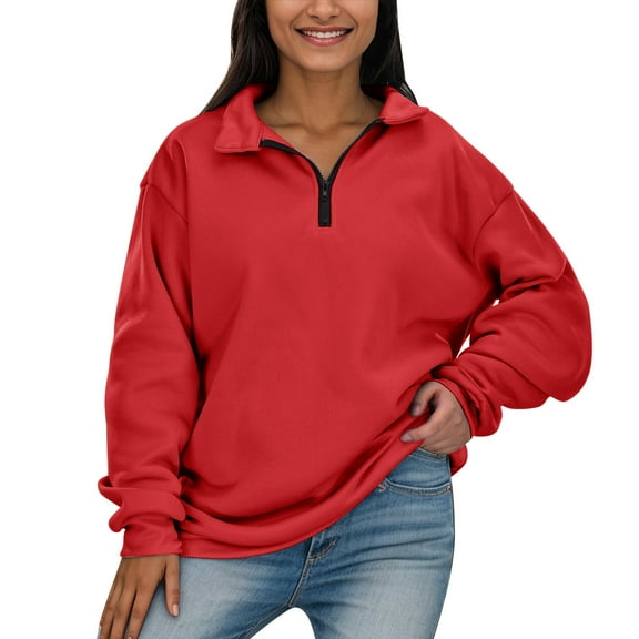 Povozer Women's Half Zip Oversized Sweatshirts Fleece Long Sleeve Hoodies Casual Sweaters(C,XL)