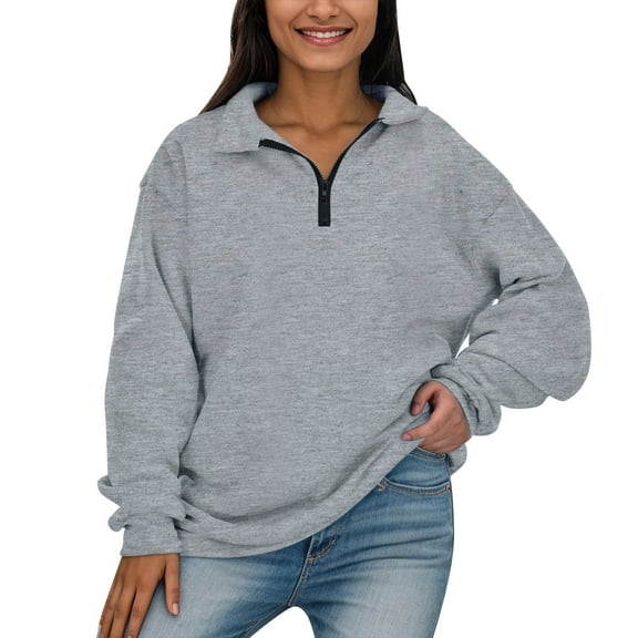 Povozer Women's Half Zip Oversized Sweatshirts Fleece Long Sleeve Hoodies Casual Sweaters(GY1,S)