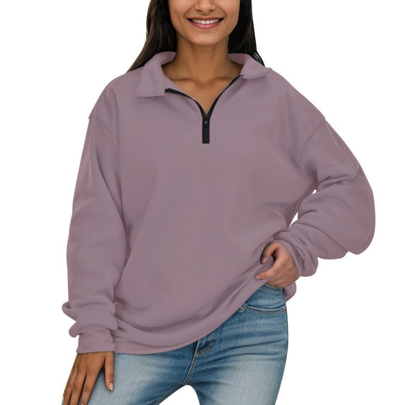 Povozer Women's Half Zip Oversized Sweatshirts Fleece Long Sleeve Hoodies Casual Sweaters(Pink,XL)