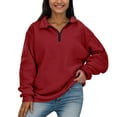 thumbnail image 1 of Povozer Women's Half Zip Oversized Sweatshirts Fleece Long Sleeve Hoodies Casual Sweaters(RD2,XL), 1 of 5