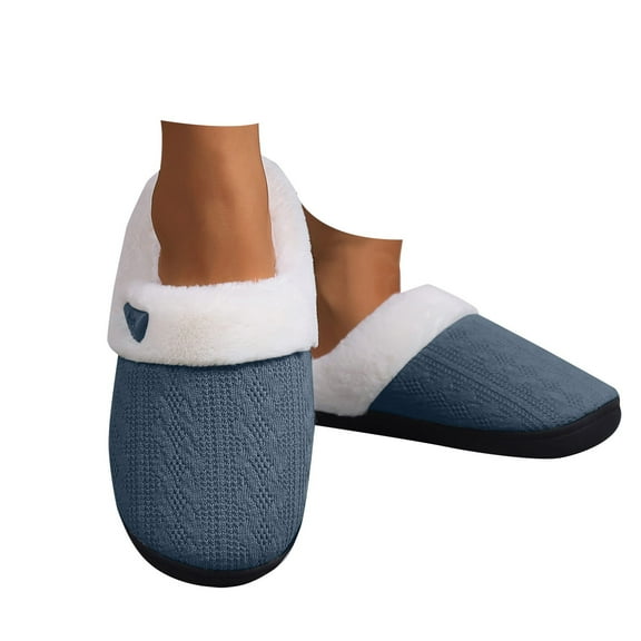 Povozer Women's Indoor Bedroom Slipper with Memory Foam, Wool-Like House Shoe with Anti-Skid Rubber Sole for Ladies(Gray,6.5)