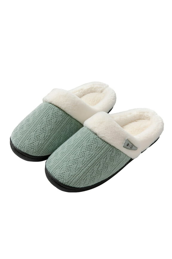 Women's Indoor Bedroom Slipper with Memory Foam, Wool-Like House Shoe with Anti-Skid Rubber Sole for Ladies(Green,8.5)