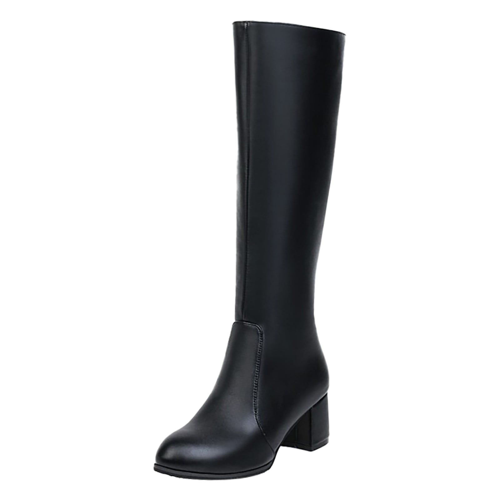 Povozer Women's Knee High Boots Wide Calf Square Toe Chunky Heeled Pull ...