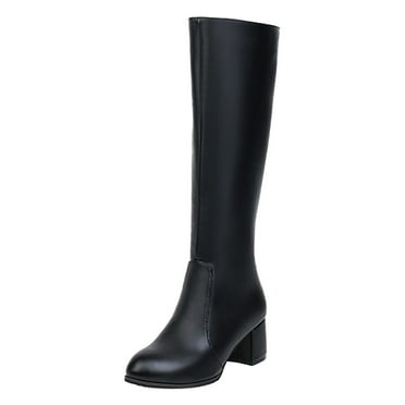 Povozer Women's Knee High Boots Wide Calf Square Toe Chunky Heeled Pull-on Boot(A,9)