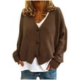 thumbnail image 1 of Povozer Women's Long Sleeve Open Front Cable Knit Crop Cardigans V Neck Button Sweaters with Pockets(Brown,3XL), 1 of 5