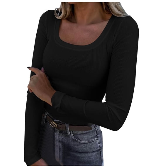 Povozer Women's Long Sleeve Shirts Henley Button-Down Tops Ribbed Slim Fit Base Layer Soft Thermal Tee(Black,3XL)