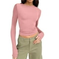 thumbnail image 1 of Povozer Women's Long Sleeve T Shirts Crew Neck Slim Fit Tops Basic Tee(Pink,XS), 1 of 5