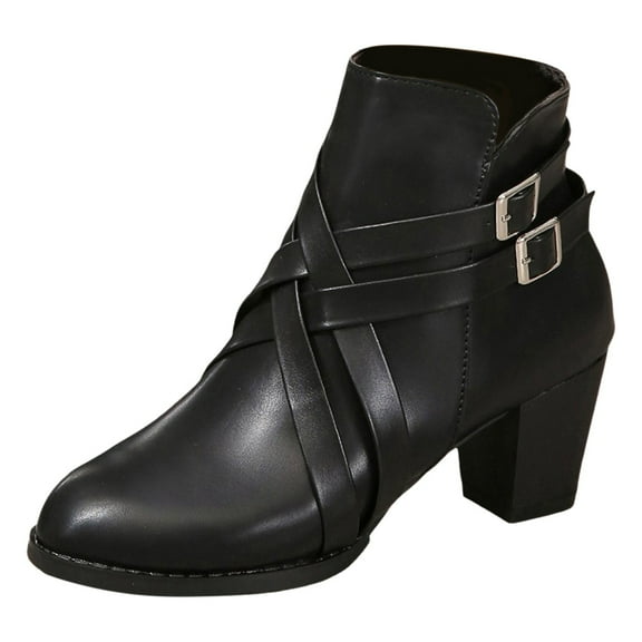 Povozer Women's Low Cut Heeled Ankle Bootie(Black,8)