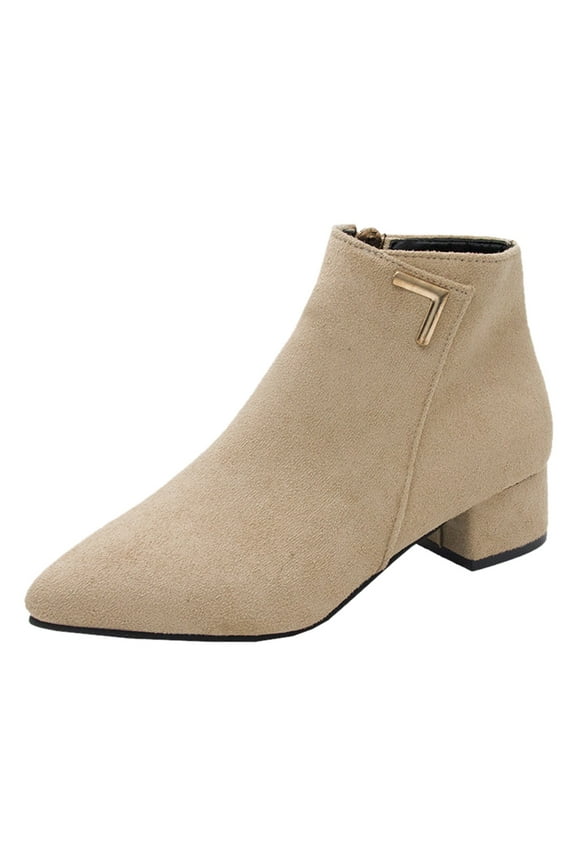Women's Low Heeled Ankle Boots Womens Shoes Waterproof Fashion Womens Dress Boots Winter Warm Womens Boots(Beige,8.5)
