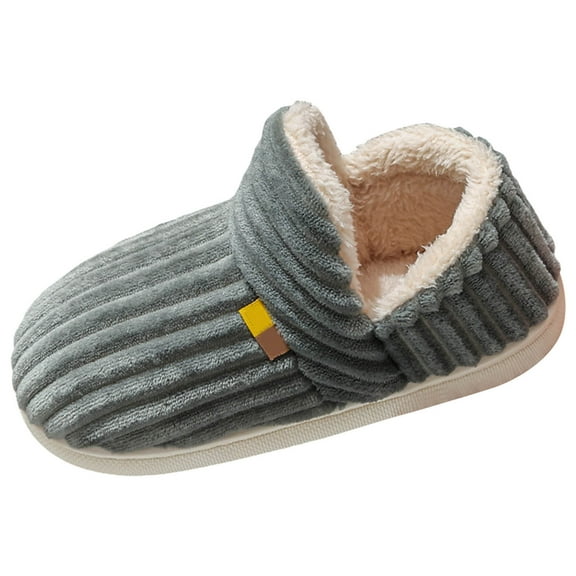 Povozer Women's Memory Foam Slippers Knitted Collar House Shoes Anti-Skid Sole(Gray,7)