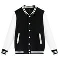thumbnail image 1 of Povozer Women's Men's Varsity Baseball Jacket Casual Letterman Bomber Jacket Windbreaker Lightweight Jacket Coat(Black,L), 1 of 6