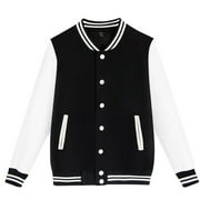 Povozer Womens Mens Varsity Baseball Jacket Casual Letterman Bomber Jacket Windbreaker Lightweight Jacket CoatBlack,M
