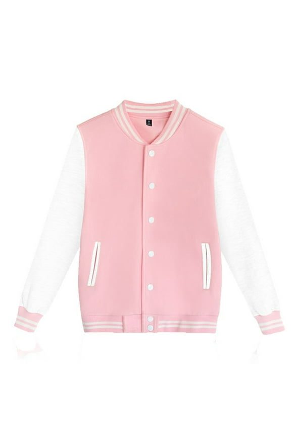 Women's Men's Varsity Baseball Jacket Casual Letterman Bomber Jacket Windbreaker Lightweight Jacket Coat(Pink,L)