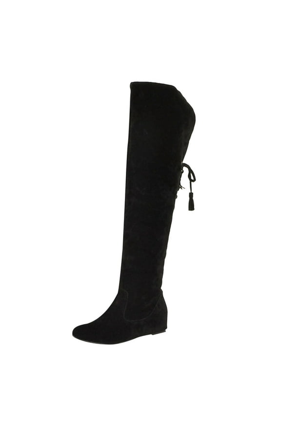 Women's Over The Knee Thigh High Boots Lace up Flat Boot Long Riding Boots(Black,8)