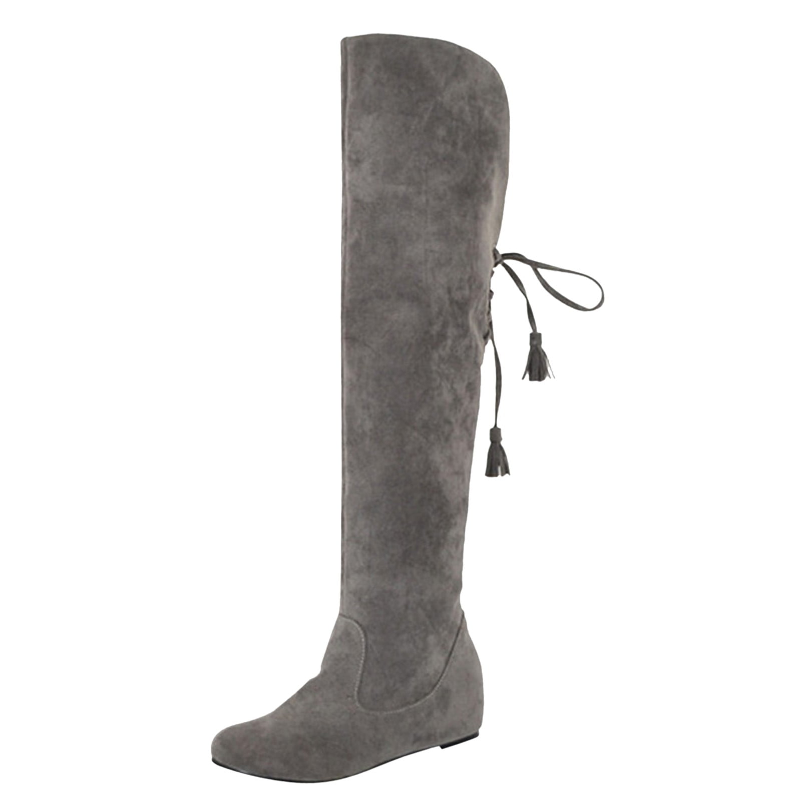 Povozer Women's Over The Knee Thigh High Boots Lace up Flat Boot Long ...