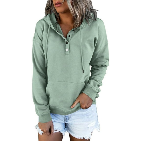 Povozer Women's Oversized Sweatshirt Casual Long Sleeve Button Henley Neck Pullover Tunic Tops Outfits(Mint Green,L)